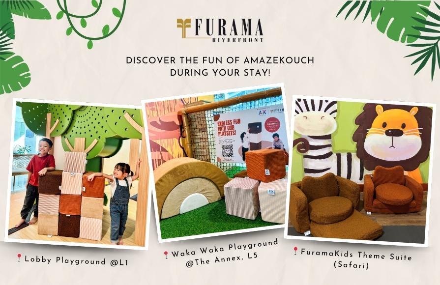 Find AmazeKouch playsets at Furama Lobby Playground, Waka Waka Playground, and FuramaKids Safari Theme Suite
